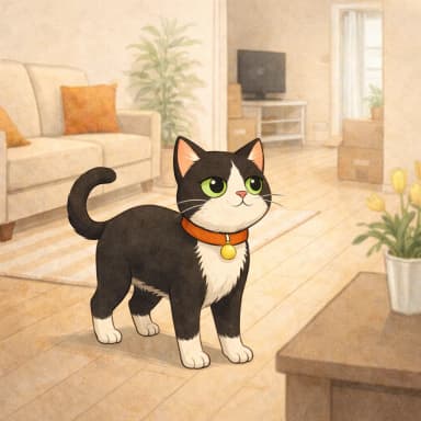 O Gato, de coleira vermelha, olhando para cima a espera do seu recado